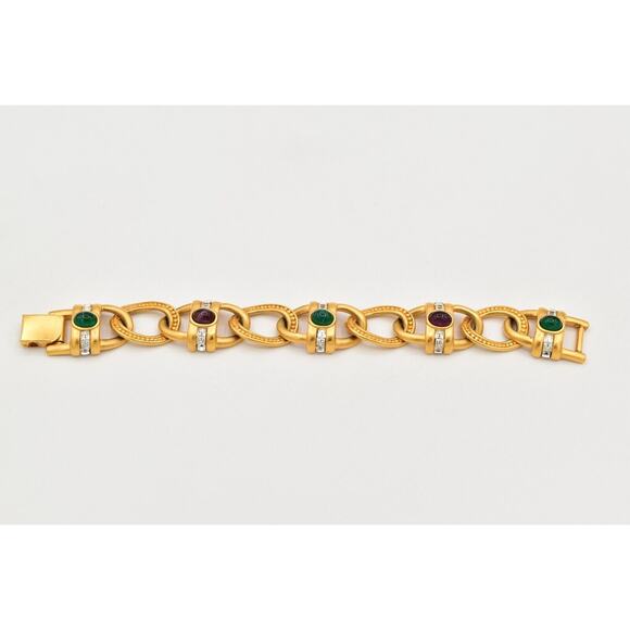 Givenchy Vintage Cabochon Bracelet Multi-Color Brushed Gold Crystal Signed BinAD - Picture 9 of 12